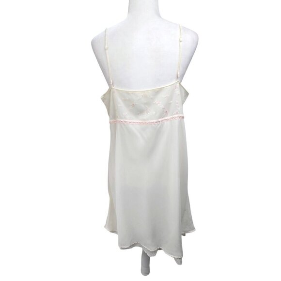 Vintage 90s Valerie Stevens Off White Mesh Floral Embroidered Nightgown Chemise - Picture 6 of 10